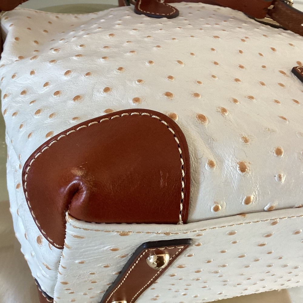 Dooney & Bourke Bone/White Ostrich Leather Dome Satchel Bag Purse Crossbody - Picture 11 of 16